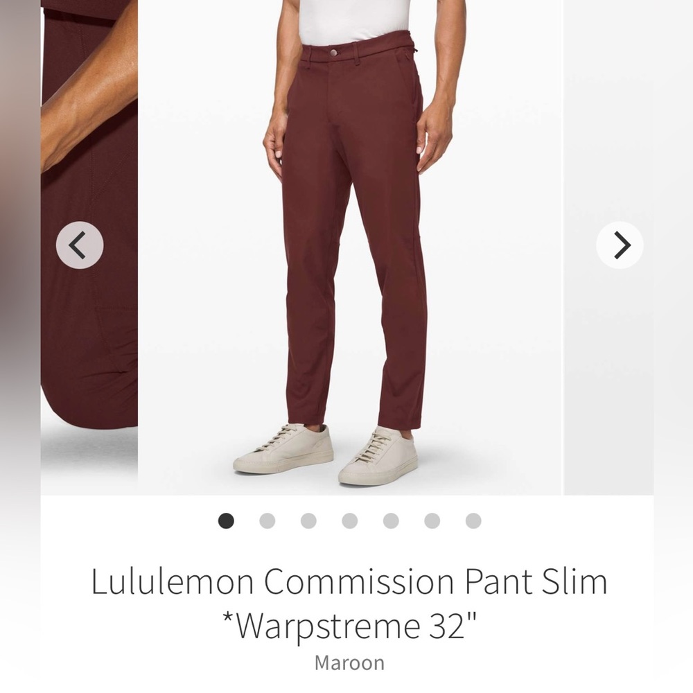 Lululemon Commission Pant Slim *Warpstreme, Maroon, 33W x 32L